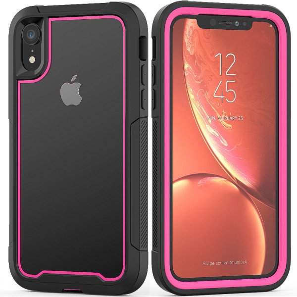 Wholesale iPhone Xr Clear Dual Defense Case (Hot Pink)